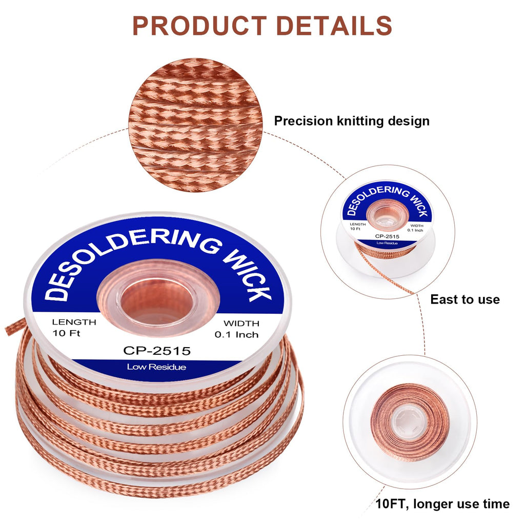 Solder Wick Braid And Solder Flux Paste, No Clean Soldering Flux(10cc) Soldering Remover Tool, 10ft Desoldering Wick Braid For Electronics Repair For Disassemble Electrical Components