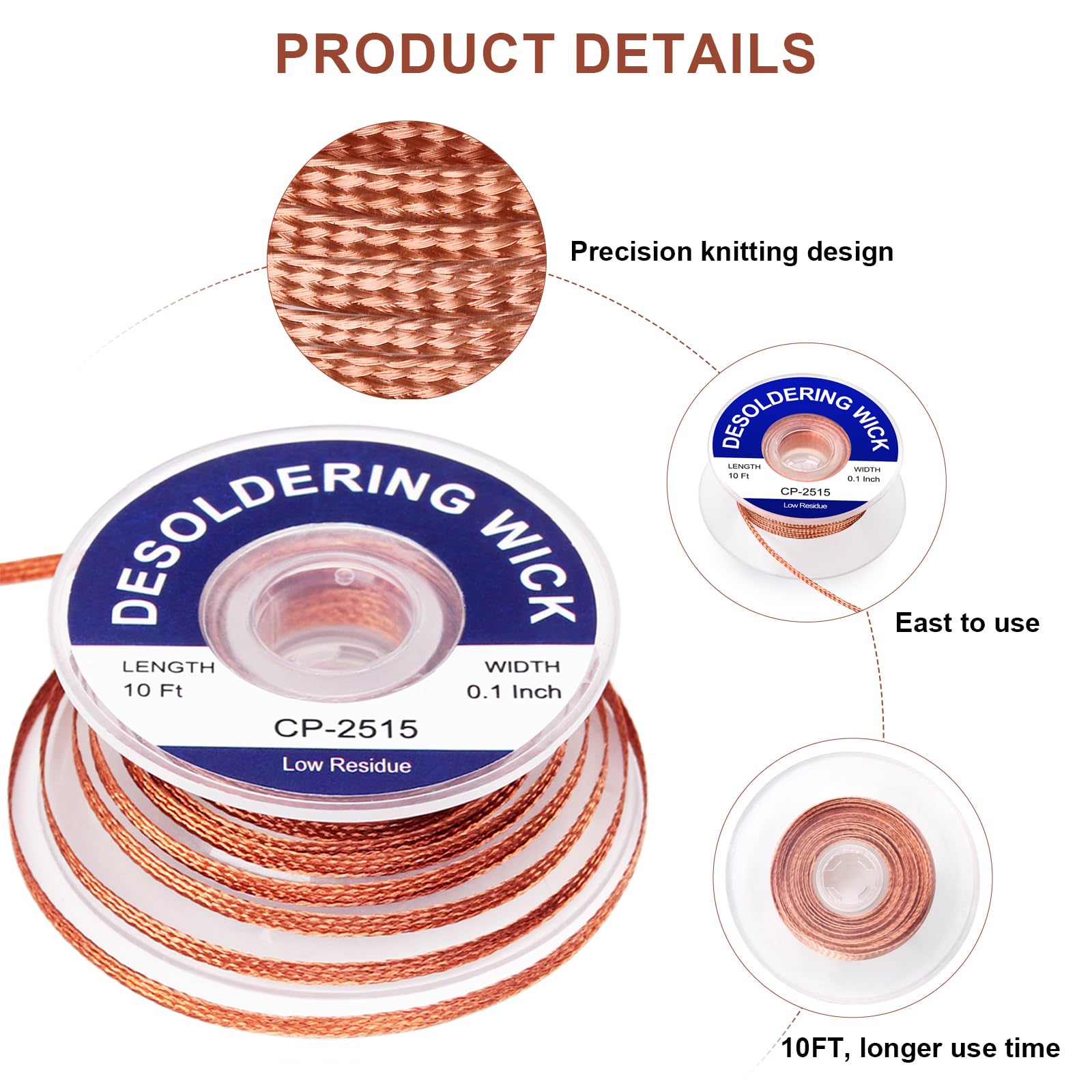 Solder Wick Braid And Solder Flux Paste, No Clean Soldering Flux(10cc) Soldering Remover Tool, 10ft Desoldering Wick Braid For Electronics Repair For Disassemble Electrical Components