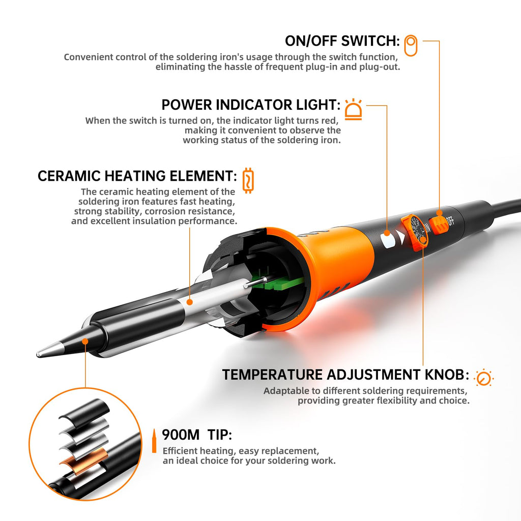 Soldering Iron Kit, 90W 110V LCD digital soldering gun，12-in-1 Soldering Iron Kit Tool，Temperature adjustable from 180-480°C，5 soldering tips，soldering wire，soldering paste，soldering pump