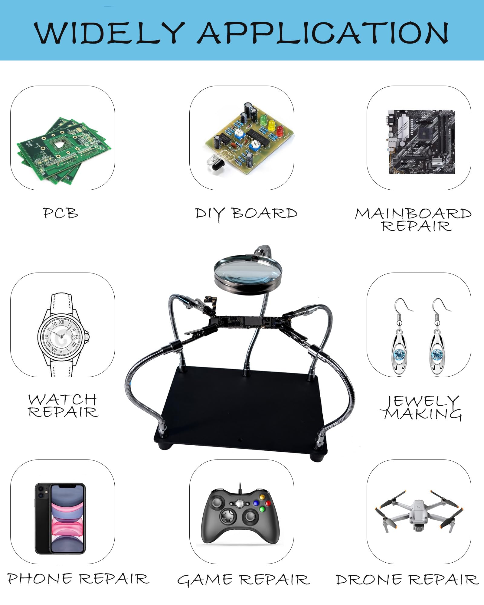 2-in-1 Helping Hands Soldering Kit, Helping Hands Soldering Station with Silicone Soldering Mat, 6 Flexible Metal Arms Third Hand Soldering Tool for Electronic Repair Soldering Assembly Jewelry Crafts