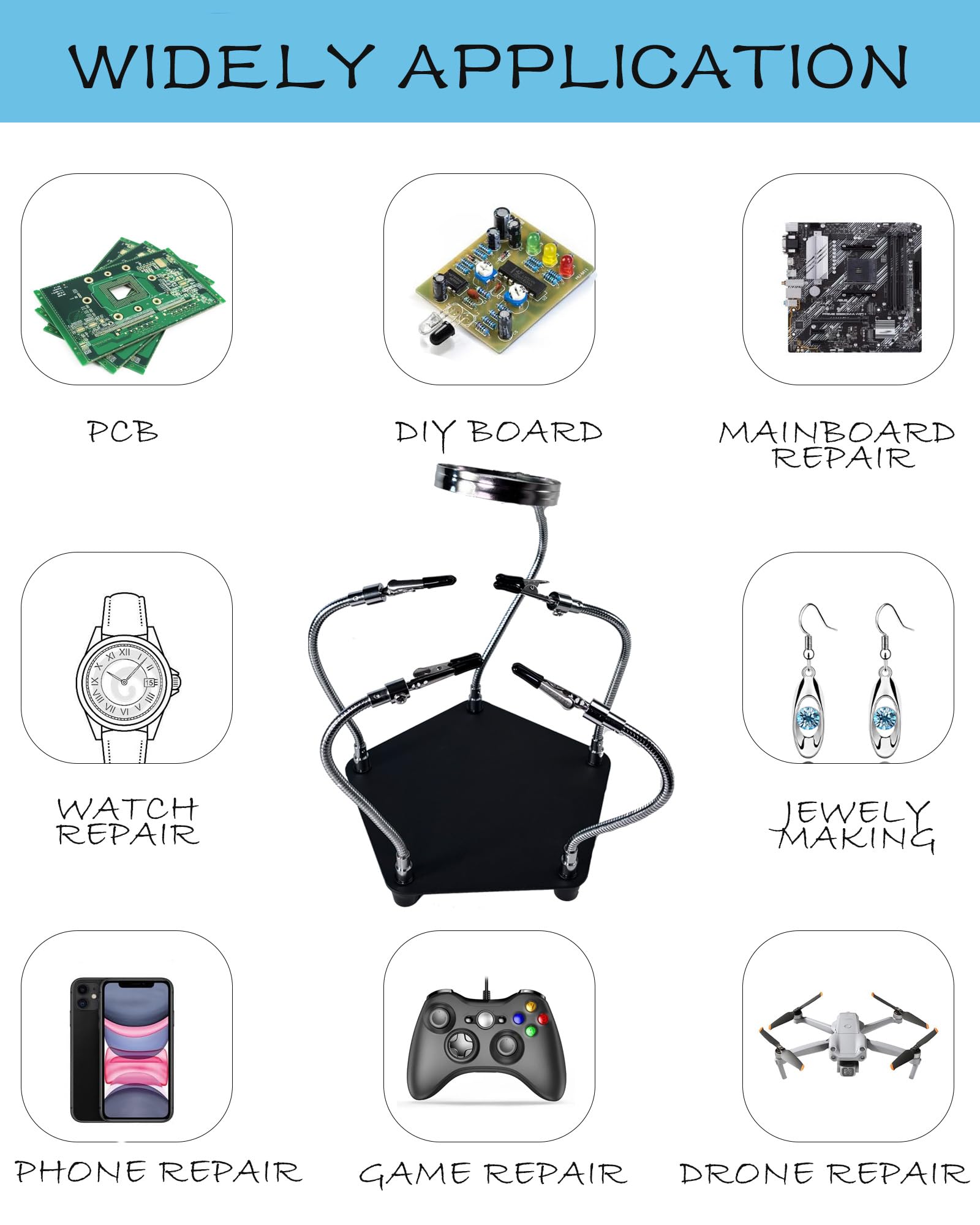 2-in-1 Helping Hands Soldering Kit, Helping Hands Soldering Station with Silicone Soldering Mat, 6 Flexible Metal Arms Third Hand Soldering Tool for Electronic Repair Soldering Assembly Jewelry Crafts