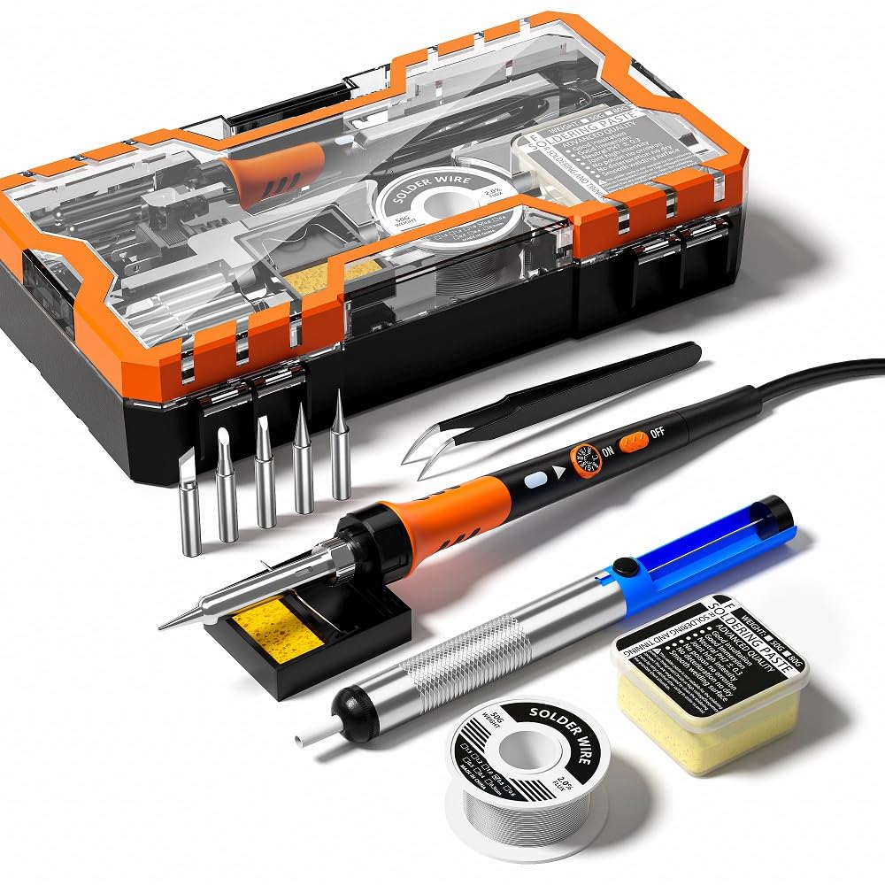 Soldering Iron Kit, 90W 110V LCD digital soldering gun，12-in-1 Soldering Iron Kit Tool，Temperature adjustable from 180-480°C，5 soldering tips，soldering wire，soldering paste，soldering pump