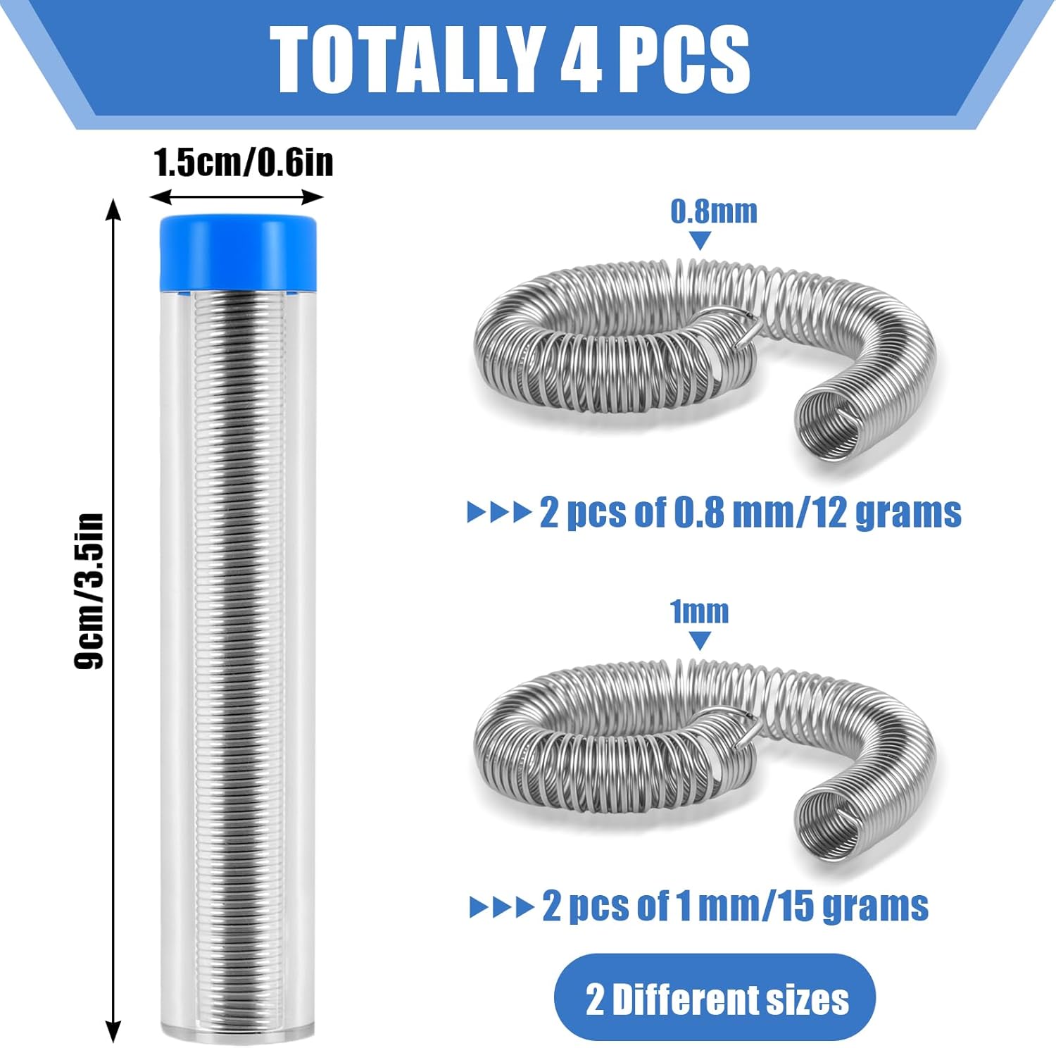 60/40 Solder Wire, 4 PCS Rosin Core Solder, Soldering Wire for Stained Glass, Electrical Soldering, Components Repair (2P 0.8mm/12g and 2P 1mm /15g)