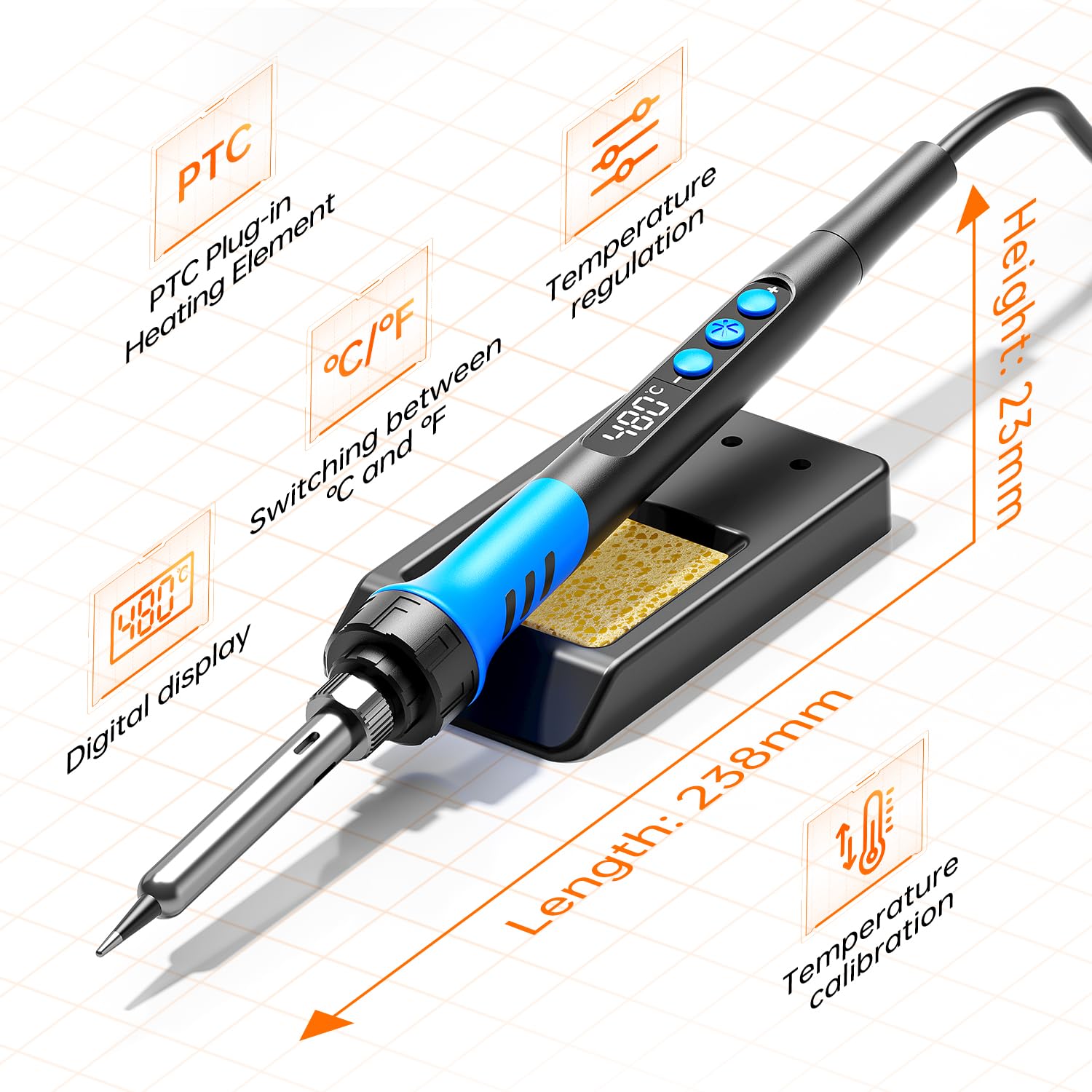 Soldering Iron Kit, 90W 110V LCD digital soldering gun，12-in-1 Soldering Iron Kit Tool，Temperature adjustable from 180-480°C，5 soldering tips，soldering wire，soldering paste，soldering pump