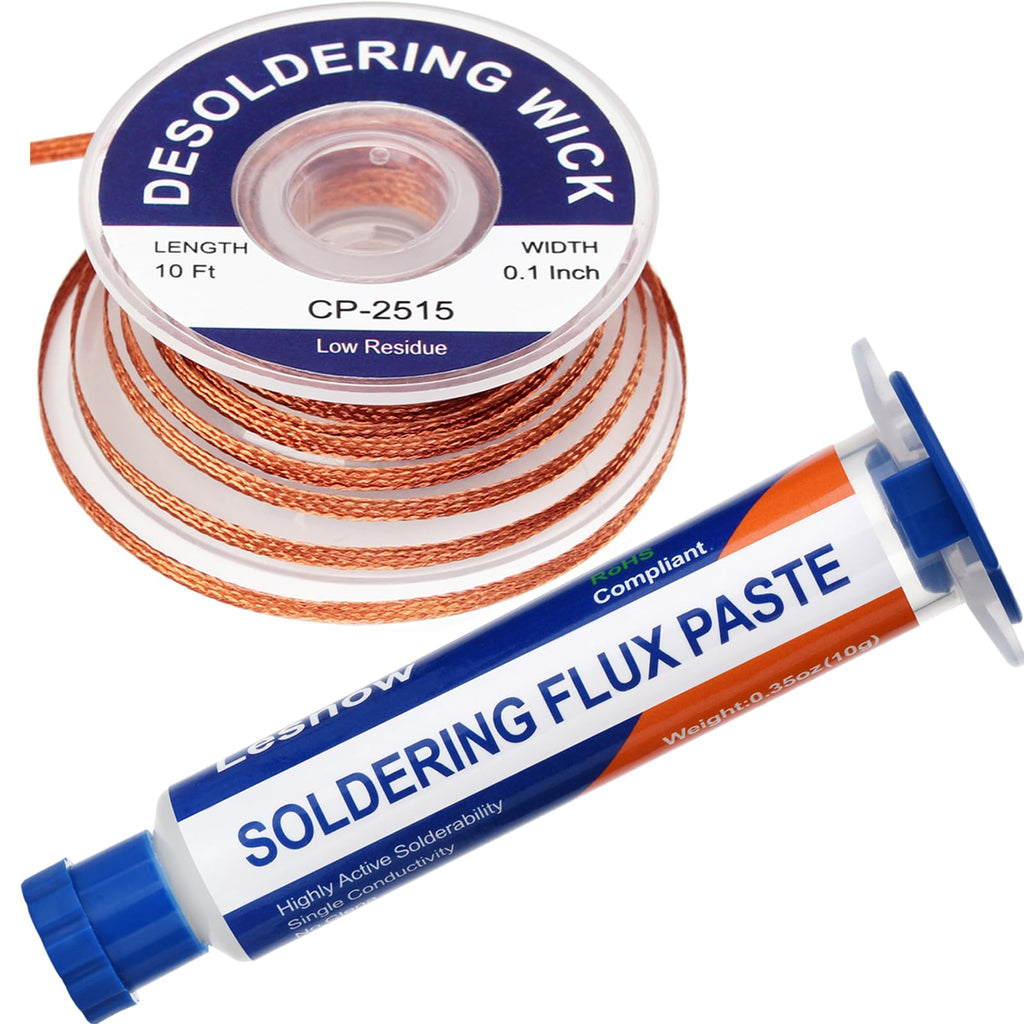 Solder Wick Braid And Solder Flux Paste, No Clean Soldering Flux(10cc) Soldering Remover Tool, 10ft Desoldering Wick Braid For Electronics Repair For Disassemble Electrical Components