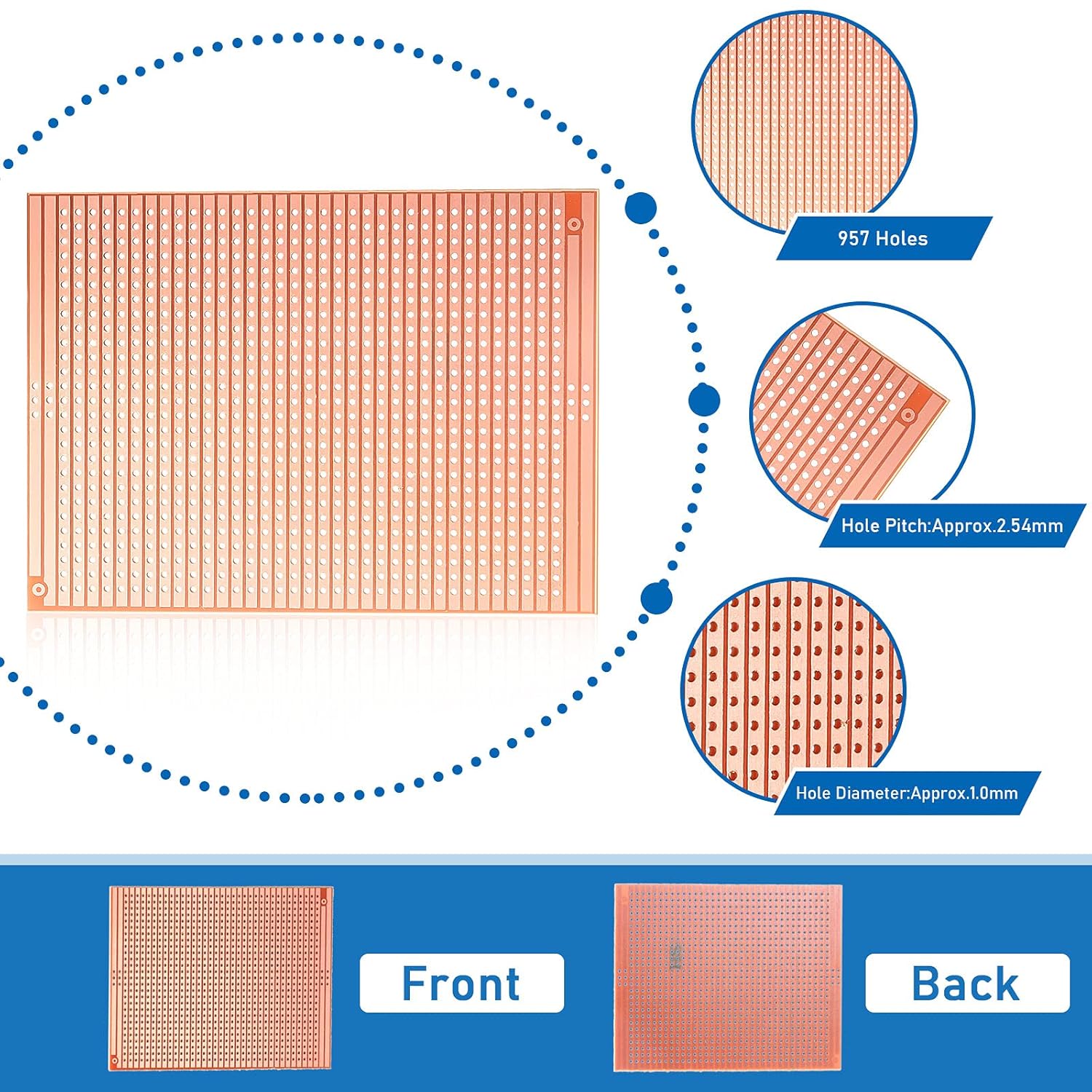 10 PCS 73mm x 100mm PCB Board Prototype Kit Protoboard Copper Strip Board Circuit Board Breadboards 957 Holes Perfboard Universal Printed Circuit Breadboard for DIY Soldering Electronic Projects